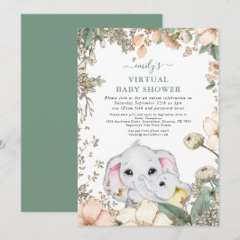 Virtuell babystövel för cute Elephants-blommor Inbjudningar