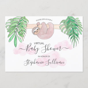 Virtuell babystövel för Cute Flicka Sloth Inbjudningar