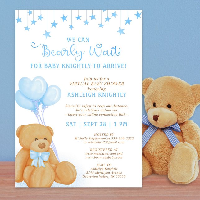 Virtuell babystövel för Cute Nalle Blue Balloes Inbjudningar (Skapare uppladdad)