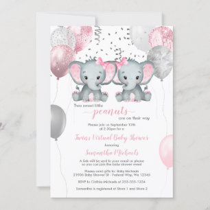 Virtuell babystövel för Elephant Twin Girls-bubblo Inbjudningar