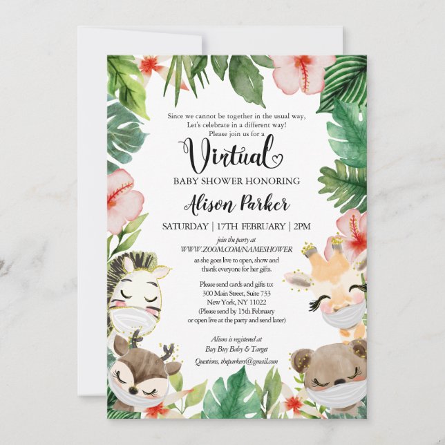 Virtuell babystövel för flickor | Safari Friends Inbjudningar (Framsida)
