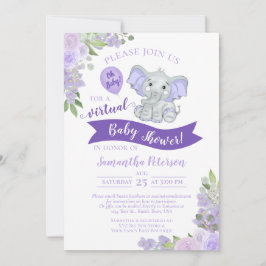 Virtuell babystövel för Lavender Elephant & Blommi Inbjudningar