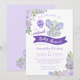 Virtuell babystövel för Lavender Elephant & Blommi Inbjudningar
