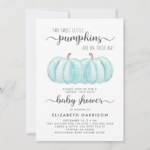Virtuell babystövel för Twin Boys Blue Pumpkin Inbjudningar