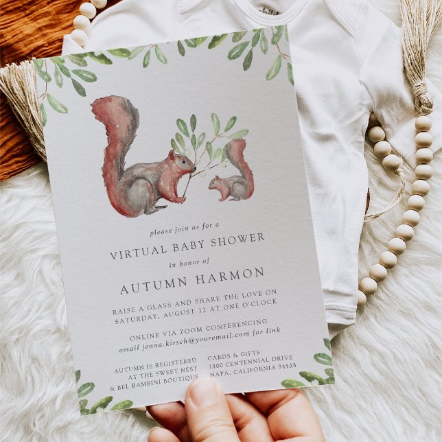 Virtuell babystövel för Woodland Friends Red Squir Inbjudningar (Skapare uppladdad)