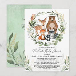 Virtuell babystövel | Greenery Woodland Animals Inbjudningar