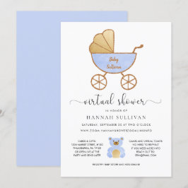 Virtuell babystövel | Retro Carriage Blue Guld Inbjudningar