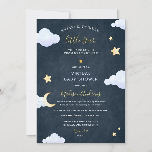 Virtuell babyvisning med Mail Twinkle Little Star Inbjudningar (Framsida)