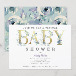 Virtuell babyvisningsprogram för Blåa blommor med Inbjudningar
