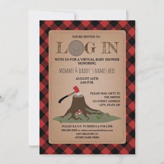 Virtuell babyvy efter e-postlogg i Lumberjack Inbjudningar (Framsida)