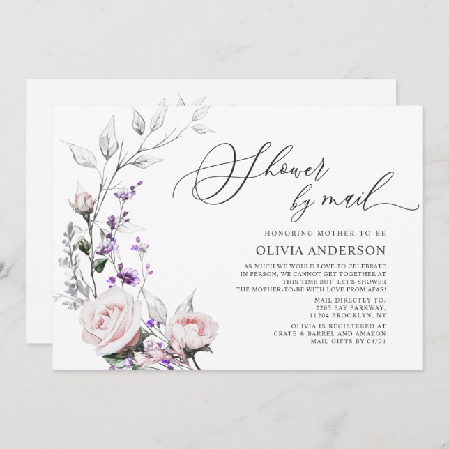 Virtuell babyvy för  Ro-vattenfärg med e-post Inbjudningar (Fram/baksida)