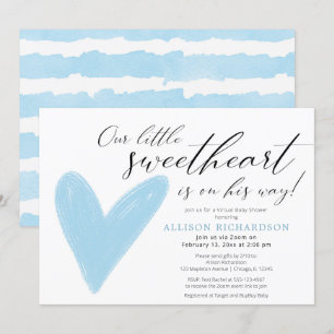 Virtuell babyvy Modern Valentines blå, vit Inbjudningar