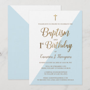 Virtuell baptism med blå Anpassningsbar och första Inbjudningar