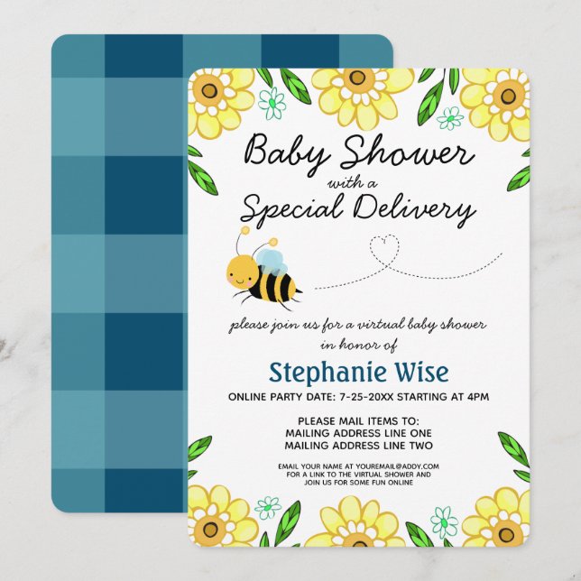 Virtuell Bee-babyvy per post Inbjudningar (Fram/baksida)