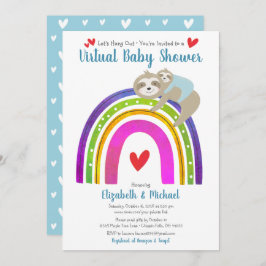 Virtuell Boy Shower Cute Sloths & Boho Rainbow Inbjudningar