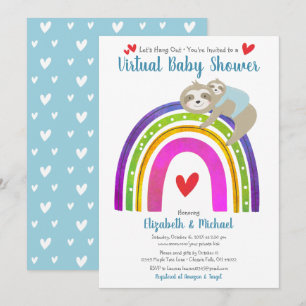 Virtuell Boy Shower Cute Sloths & Boho Rainbow Inbjudningar