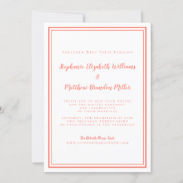 Virtuell Bröllop Coral & White Minimalist Online Inbjudningar