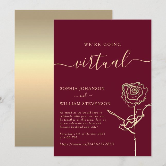 Virtuell bröllopsinbjudan inbjudningar (Fram/baksida)