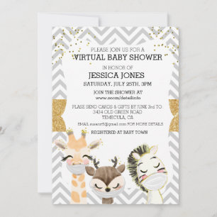 Virtuell Chevron Guld Djur Baby Shower Inbjudningar