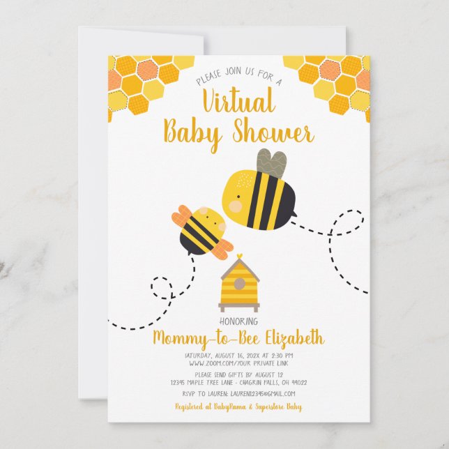 Virtuell Cute Sweet Kawaii Mamma till Bee Baby Sho Inbjudningar (Framsida)