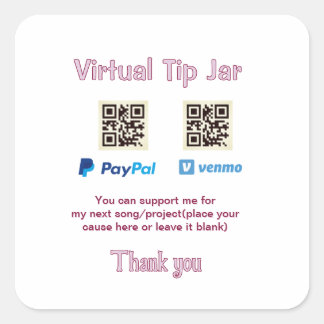 Virtuell dricksa koder för pengar donation PayPal Fyrkantigt Klistermärke