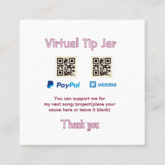 Virtuell dricksa QR-kod pengadonation PayPal ven Fyrkantigt Visitkort