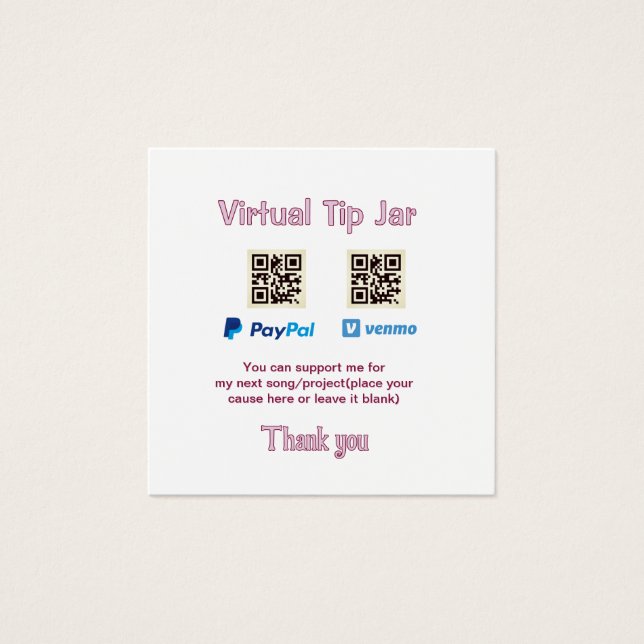 Virtuell dricksa QR-kod pengadonation PayPal ven Fyrkantigt Visitkort (Framsida)