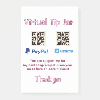 Virtuell dricksa QR-kod pengadonation PayPal ven Post-it Block
