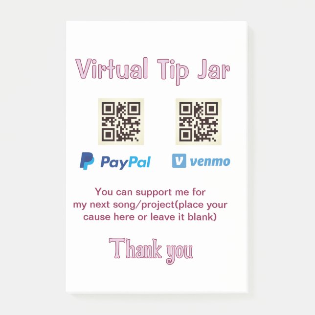 Virtuell dricksa QR-kod pengadonation PayPal ven Post-it Block (Framsida)