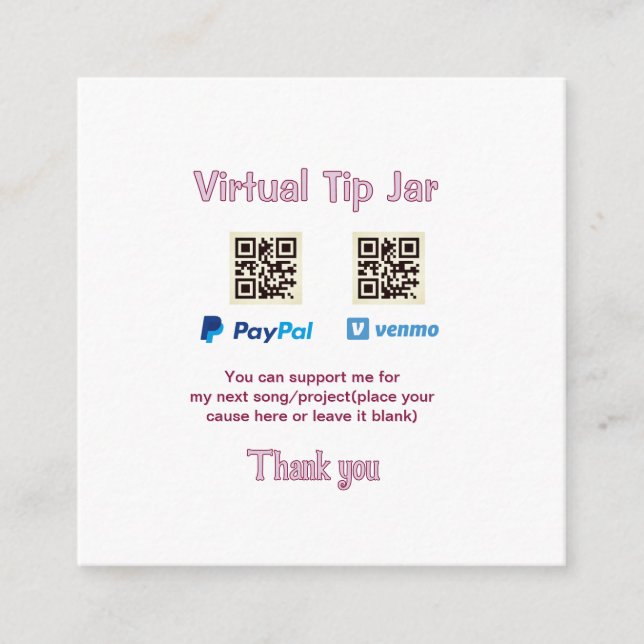 Virtuell dricksa QR-kod pengadonation PayPal ven Tilläggskort (Framsida)