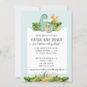 Virtuell dusch för Cute Dinosaur Mamma Foliage Bab Inbjudningar