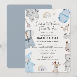 Virtuell dusch för dubbla Trouble Clothes Twin Boy Inbjudningar