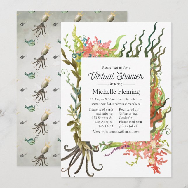 Virtuell dusch för Nautical Sjögräs Inbjudningar (Fram/baksida)