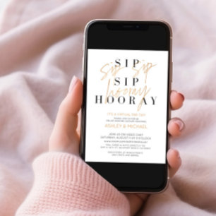 Virtuell dusch för Sip Hooray Simple Black Guld Inbjudningar