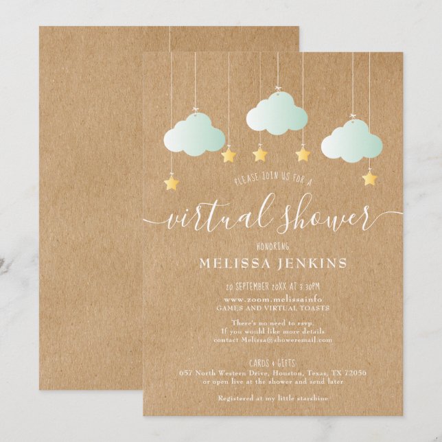 Virtuell dusch via post för långdistans inbjudningar (Fram/baksida)