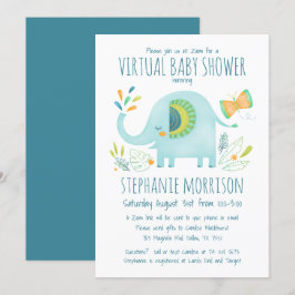 Virtuell elefant Blue Boy Cute Jungle Baby Shower Inbjudningar