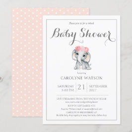 Virtuell elefant Rosa Baby Shower Inbjudningar
