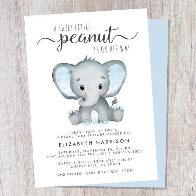 Virtuell Elephant Pojke Shower Inbjudningar (Cute baby boy virtual shower invitation)