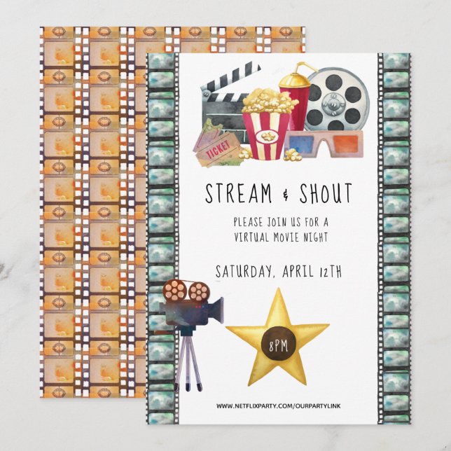 Virtuell filmkvällsinbjudan inbjudningar (Fram/baksida)