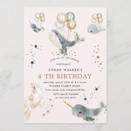 virtuell födelsedagsfest för magiska val och stjär inbjudningar