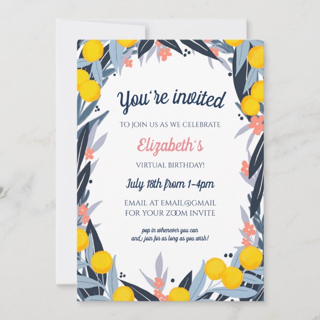 Virtuell Födelsedagsfest för Tropical Notes Inbjudningar (Framsida)