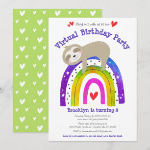 Virtuell födelsedagstjute Sloth Boho Rainbow Moder Inbjudningar