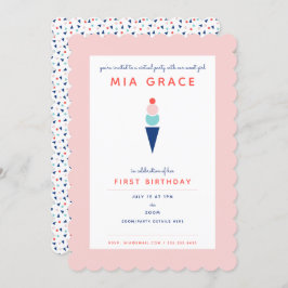 Virtuell första födelsedag Ice Cream Zoom Party Inbjudningar