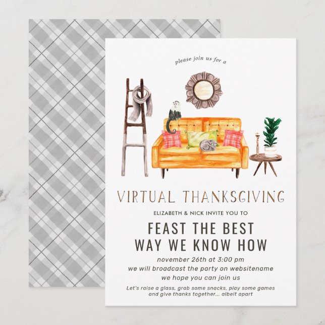 Virtuell Friendsgiving Thanksgiving-middag Inbjudningar (Fram/baksida)