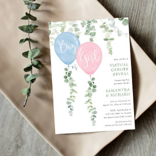 Virtuell gender visar Modern eucalyptus-ballong Inbjudningar