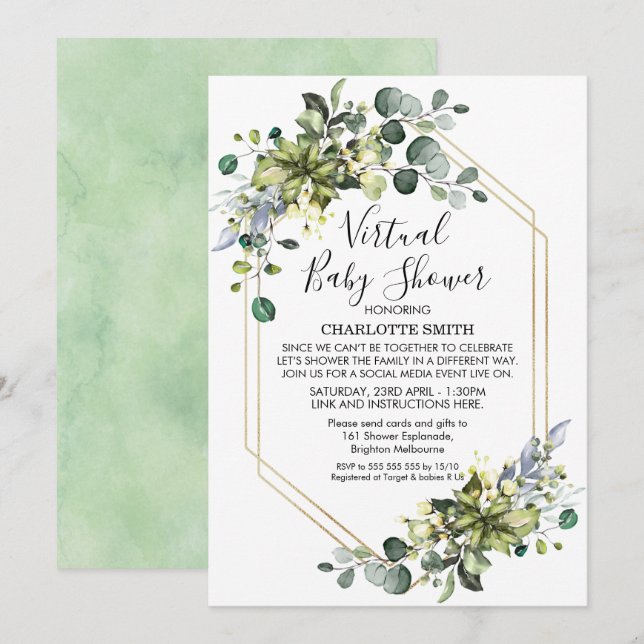Virtuell Geometric Foliage Baby Shower-inbjudan Inbjudningar (Fram/baksida)