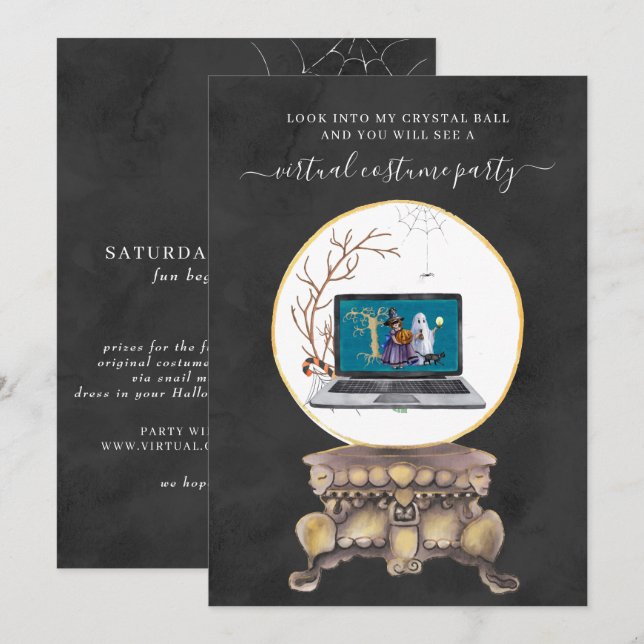 Virtuell Halloween-kostymfest Inbjudningar (Fram/baksida)