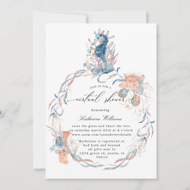 virtuell inbjudan till babydusch vid kuststranden (Framsida)