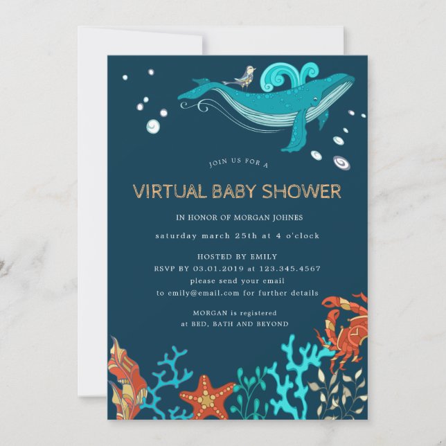 Virtuell inbjudan till  babyduschar i Ocean Party (Framsida)