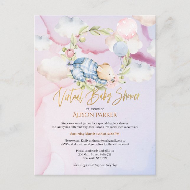 Virtuell inbjudan till Boy Nalle Cute Baby Shower (Framsida)